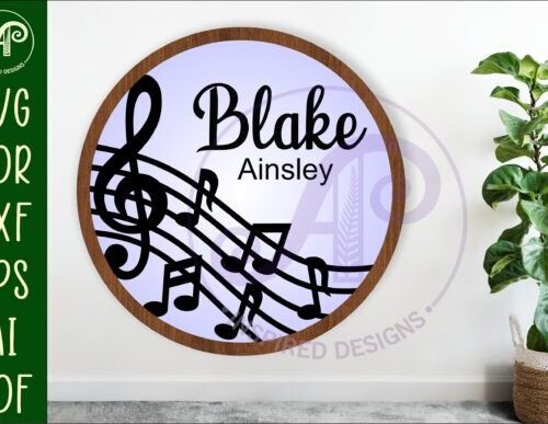 Arte de pared con nombre personalizado en capas musicales