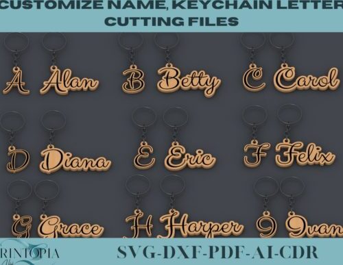 Diseños personalizables de llaveros con nombre para corte láser y CNC — archivos listos
