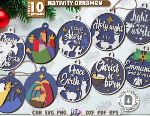 Adornos Navideños Natividad para Corte por Laser CNC, Pack MDF 10 x A3