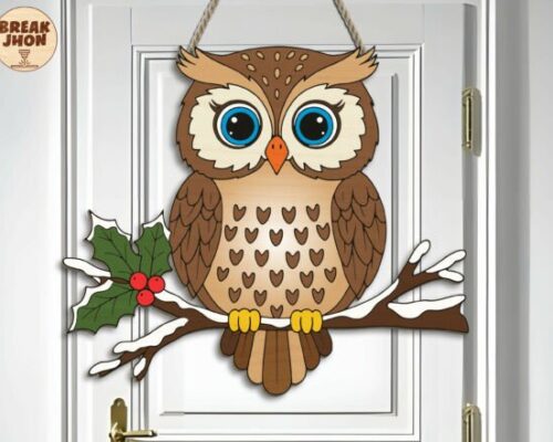 Búho navideño decorativo para corte láser CNC, con archivos SVG y DXF