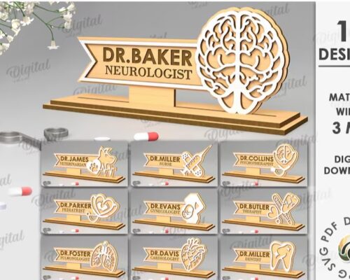Paquete de placas de identificación de escritorio medico 3D