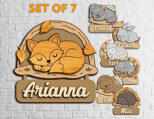 Animales durmiendo personalizados con nombre para niños