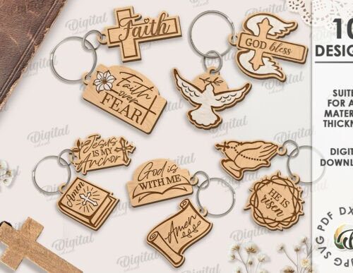 Llaveros religiosos para corte láser y CNC, diseños vectoriales