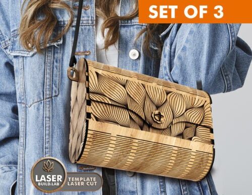 Juego de 3 bolsos de madera