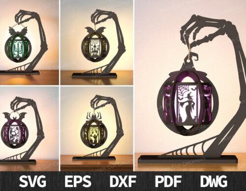 Linterna esqueleto para Halloween, archivos SVG y DXF incluidos