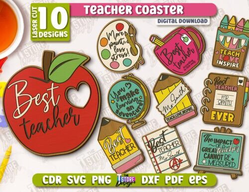 Pack de posavasos para profesores — Diseños personalizables para corte láser y CNC