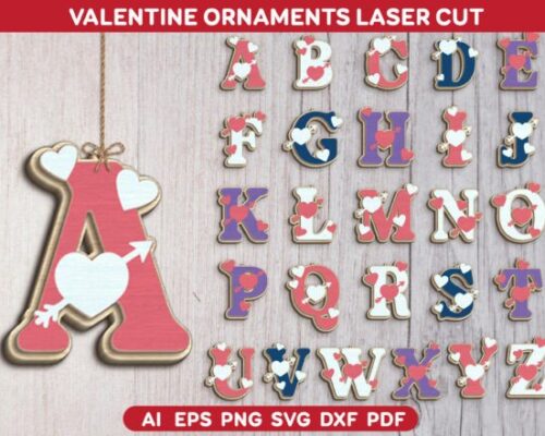 Alfabeto San Valentín para corte láser CNC, archivos SVG y DXF incluidos