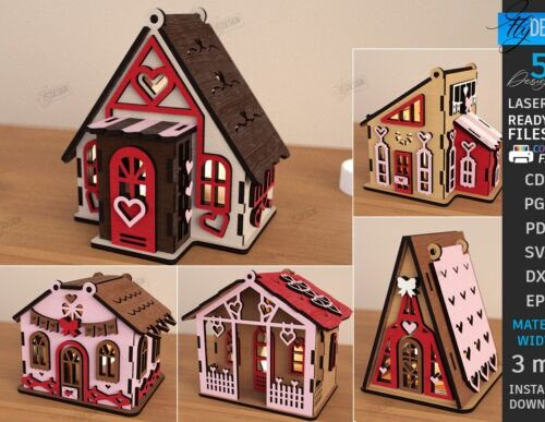 Paquete de casas de velas para San Valentín con archivos SVG y DXF