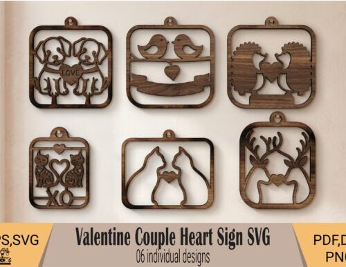Letrero corazón San Valentín para corte láser, archivos SVG y DXF incluidos
