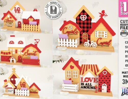 Pack casas San Valentín para corte láser y CNC, archivos SVG y DXF incluidos