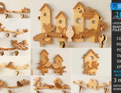Soporte de llaveros pájaros para decoración, ideal para corte láser y CNC