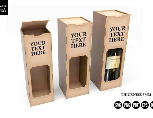 Plantilla caja vino para eventos con diseño elegante, archivos SVG y DXF incluidos