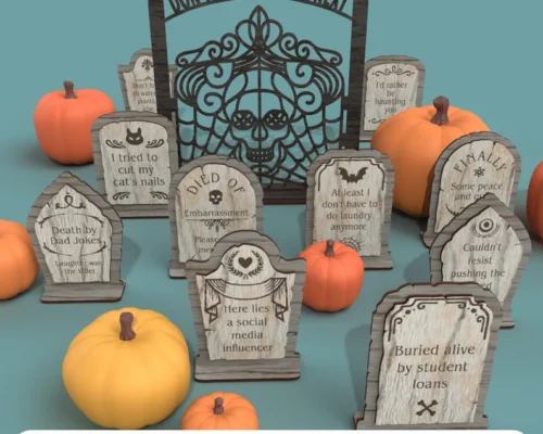 Tablero Halloween para corte láser y CNC, 12 piezas decorativas