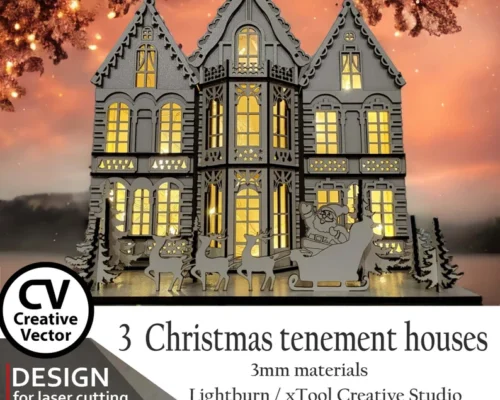 Hogar navideño con luces para corte láser y CNC