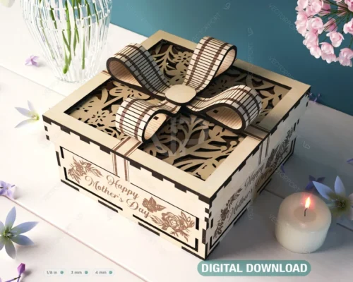 Caja de regalo personalizada para Día del Padre con diseño grabado y cierre de cinta