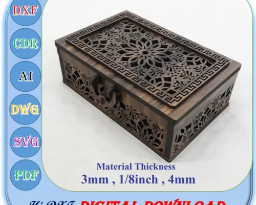Caja de regalo de madera con tapa abatible y cerradura