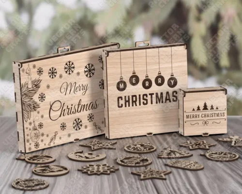 Paquete de cajas de regalo y adornos navideños para corte láser