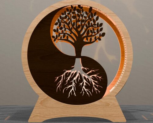 Lámpara Yin Yang Árbol Vida para decoración láser CNC
